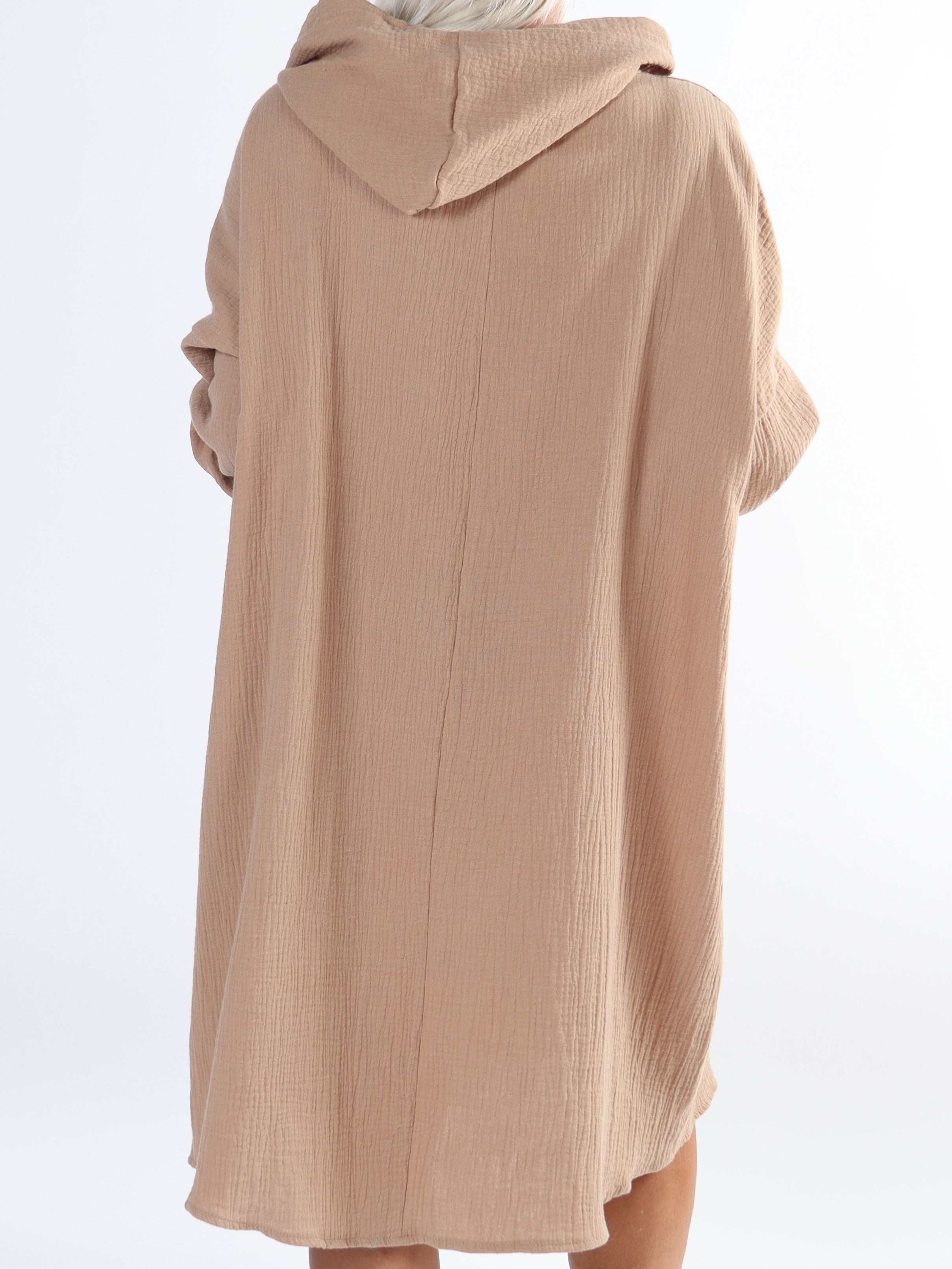 Anicha - Mjuk plus size klänning i bomull med luva